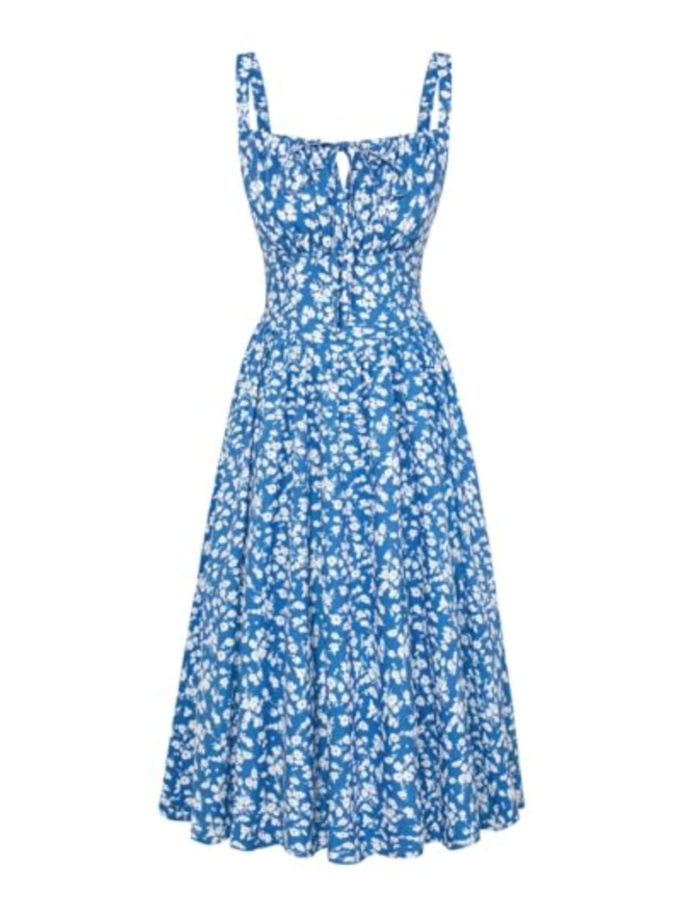 Floral Corset Midi Dress Square Neck Smocked Sleeveless Sundress
